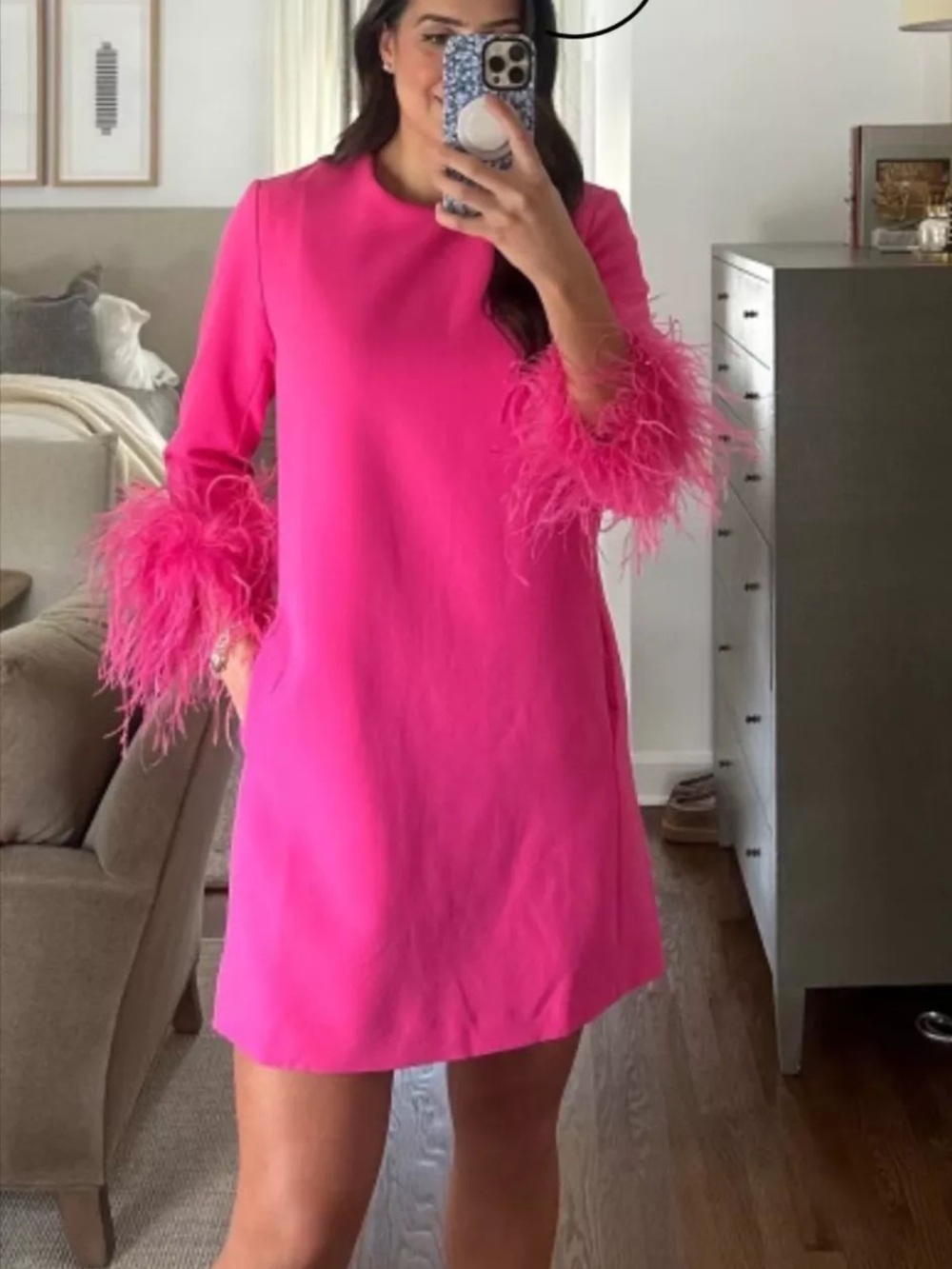 Medium Hot Pink Feather Mod Mary Dress NWOT - Picture 6 of 7